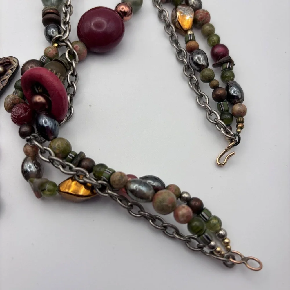 Vintage Cynthia Jean Statement Necklace Multi-strand Beaded Stones 28